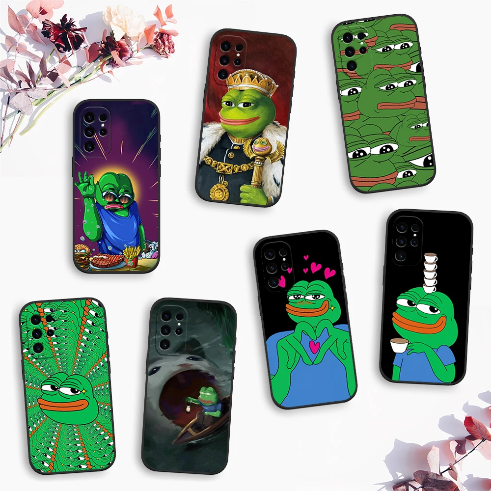 Funny P-Pepe Meme the F-Frog Sad Phone Case For Samsung Galaxy A54 A71 A72 A73 S22 S23 Ultra Black Soft Silicone Cover