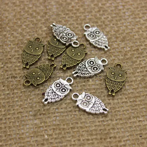 100pcs 9*18mm Small Double-sided Owl Charms Vintage Metal  Fine Trendy Animals Owl Pendant for Jewelry  T0355