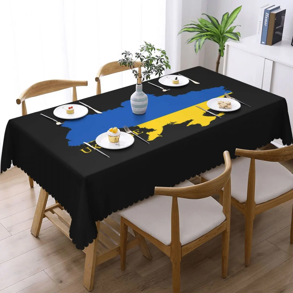 Customized Ukraine Flag Map Tablecloth Rectangular Waterproof Table Cover Cloth for Dining Room