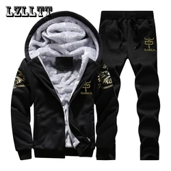 6XL Fleece Men Winter Set Fashion Casual Tracksuit Thick Sweatshirt+Pants Sportswear Suit Men Winter Warm Hooded Outerwear Suit