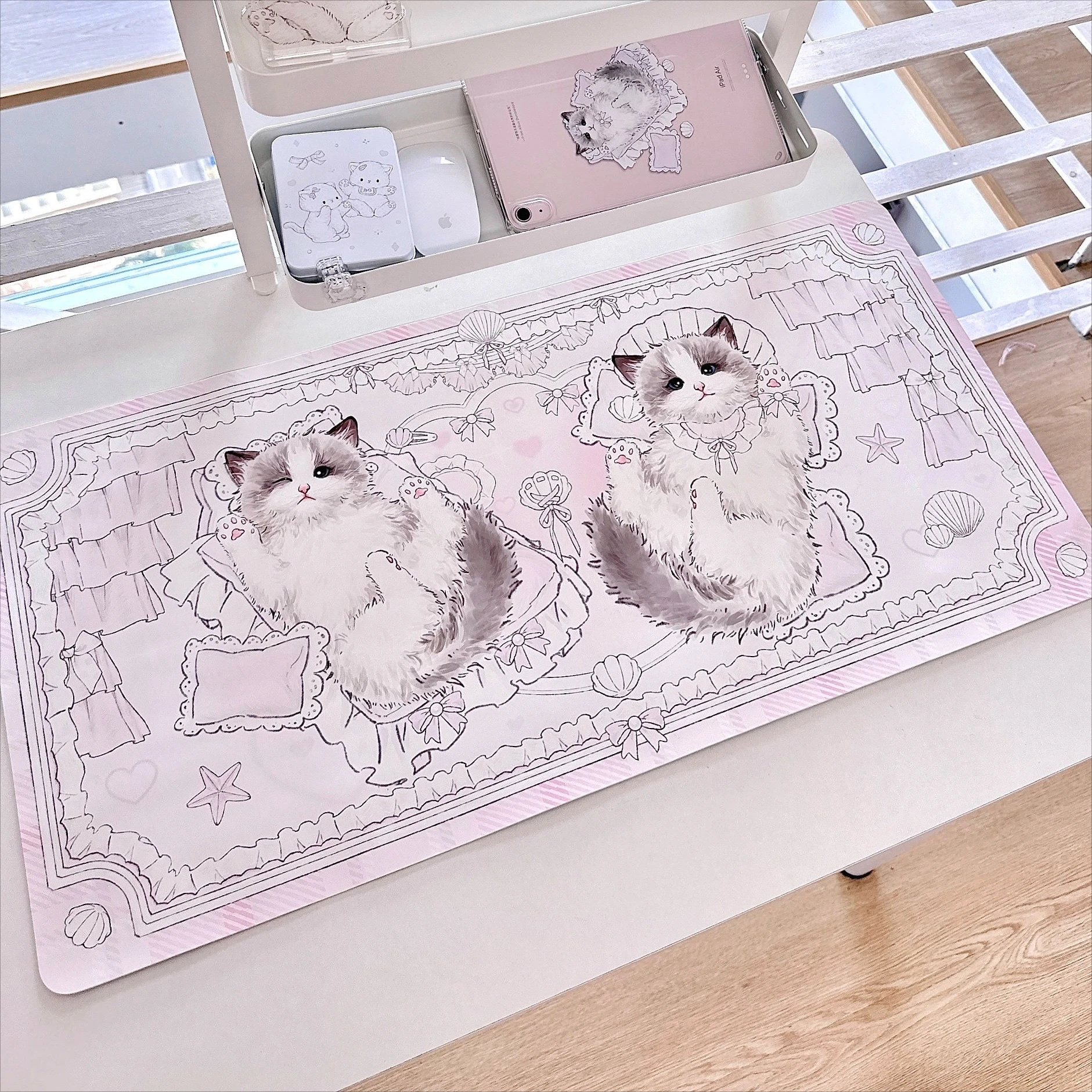 Original Design Leather Desk Mat Plush Cat Cute Girly Waterproof Leather Desk Mats Computer Keyboard Mouse Pad Pet Food Mats