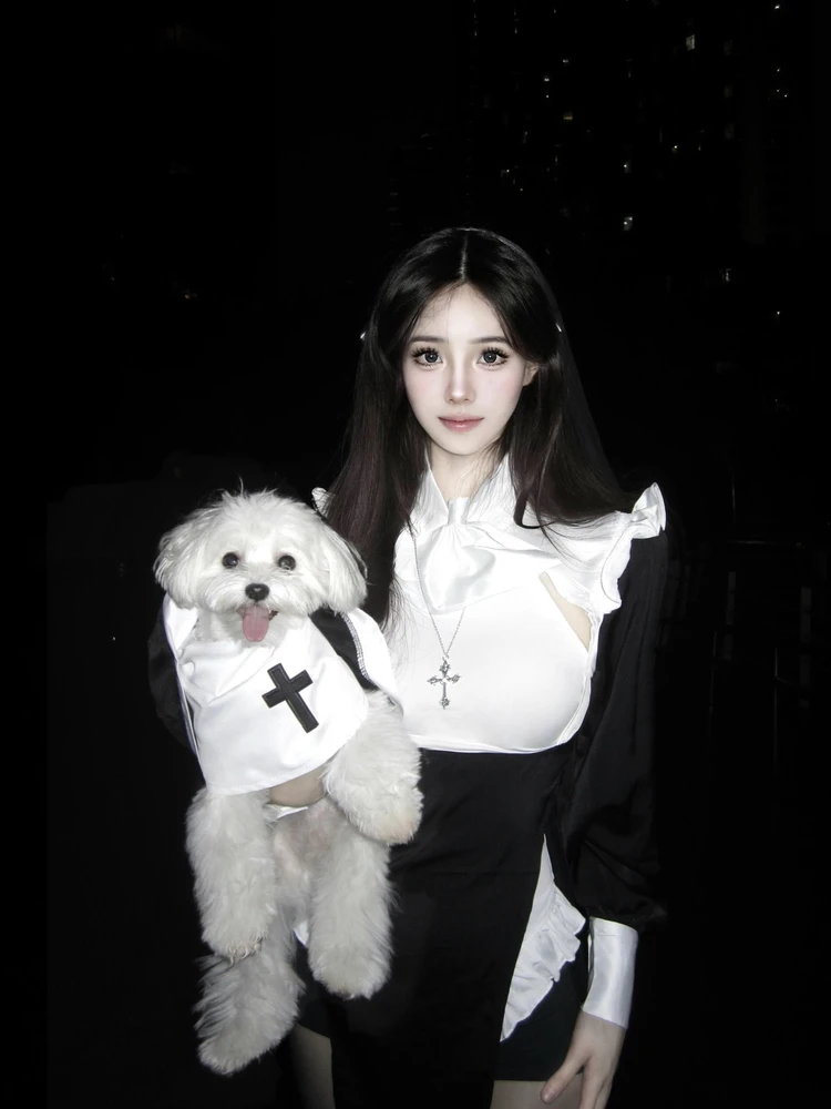 Conjunto de disfraz de monja con abertura larga para mujer, traje tradicional chino para fiesta de juegos de rol loween uu, traje para actuación en escenario