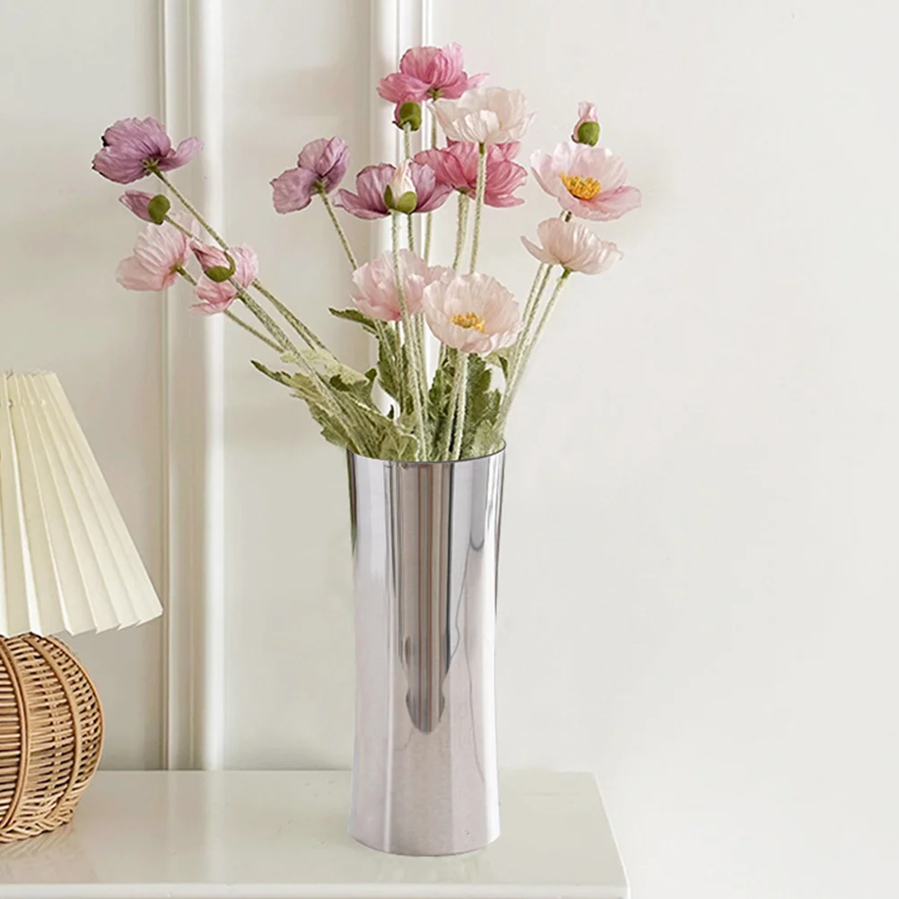 

Stainless Steel Flower Vase Silver Modern Metal Table Centerpiece For Living Room Dining Home Decor Bookshelf Plant Pot