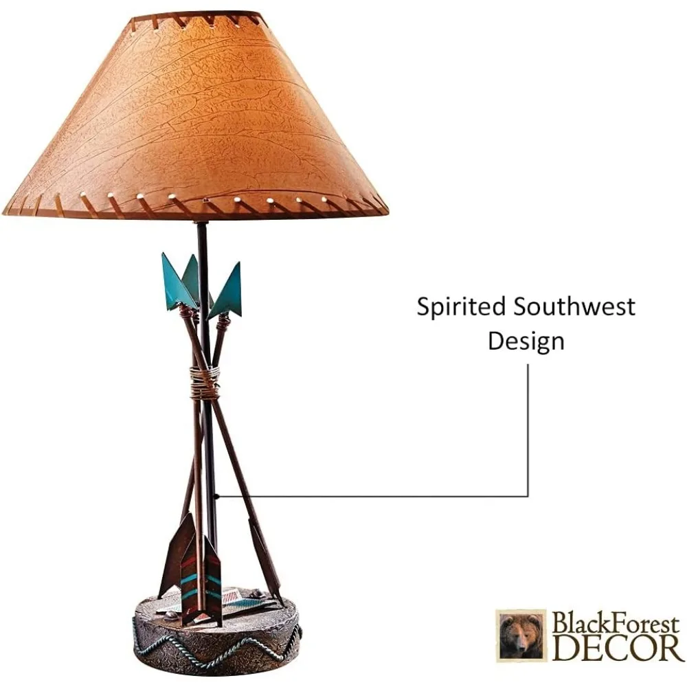 مصباح طاولة على شكل سهم جنوب غرب ريفي - 26 مصباح مكتبي بمقصورة مع لمسات فيروزية، طراز جنوب غربي