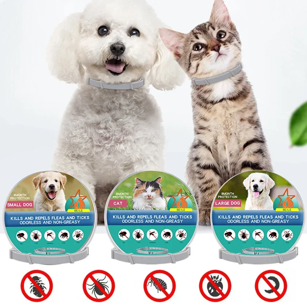 Collar antipulgas y garrapatas para gatos pequeños y grandes, collares para piojos, Deworming, Collar antiparisítico retráctil para perros y mascotas, suministros para perros