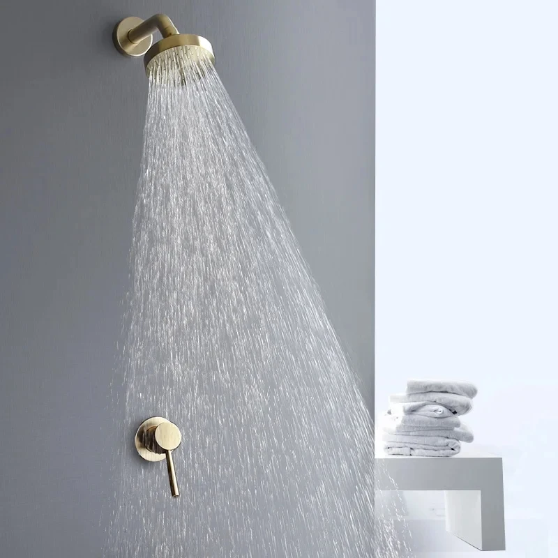 Shower Faucet Golden Bathroom Shower Set Sprayer Mixer Tap Wall Mount Rain Shower Hotel Hot And Cold Mixer Hidden Water Taps