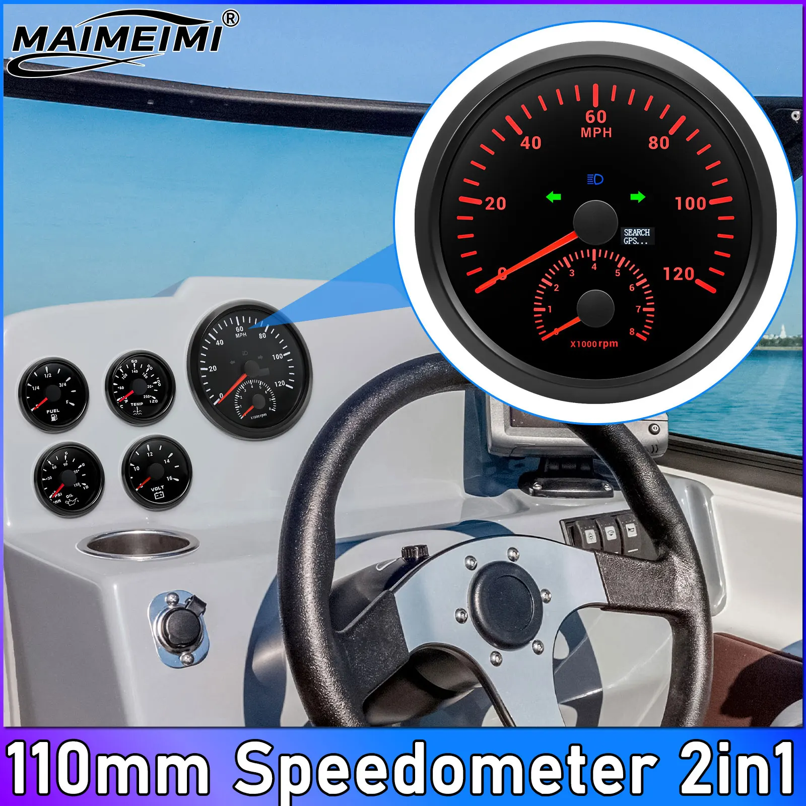 

Waterproof 110mm Speedometer 120 200km/h MPH GPS Speed Meter Tachometer 2IN1 Gauge Red Backlight 12V/24V for Car Boat Customized