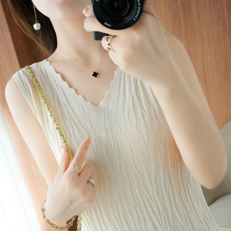 

Женский льняной жилет из чистого хлопка с ремешком, вязаный базовый жилет, летняя уличная одежда, тонкая женская футболка с открытым носком