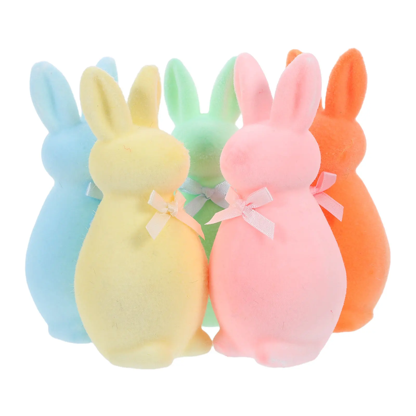 5Pcs Moss Flocking Bunny Statues Easter Decoration Tabletop Centerpiece Spring Home Office Decor Cute Sitting Rabbit Statue
