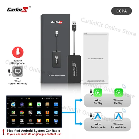 Carlinkit CarPlay Wireless Android Auto Wireless Dongle Зеркальное зеркало для системы Android Автомобильное зеркало Ariplay link USB Wi-Fi Ble