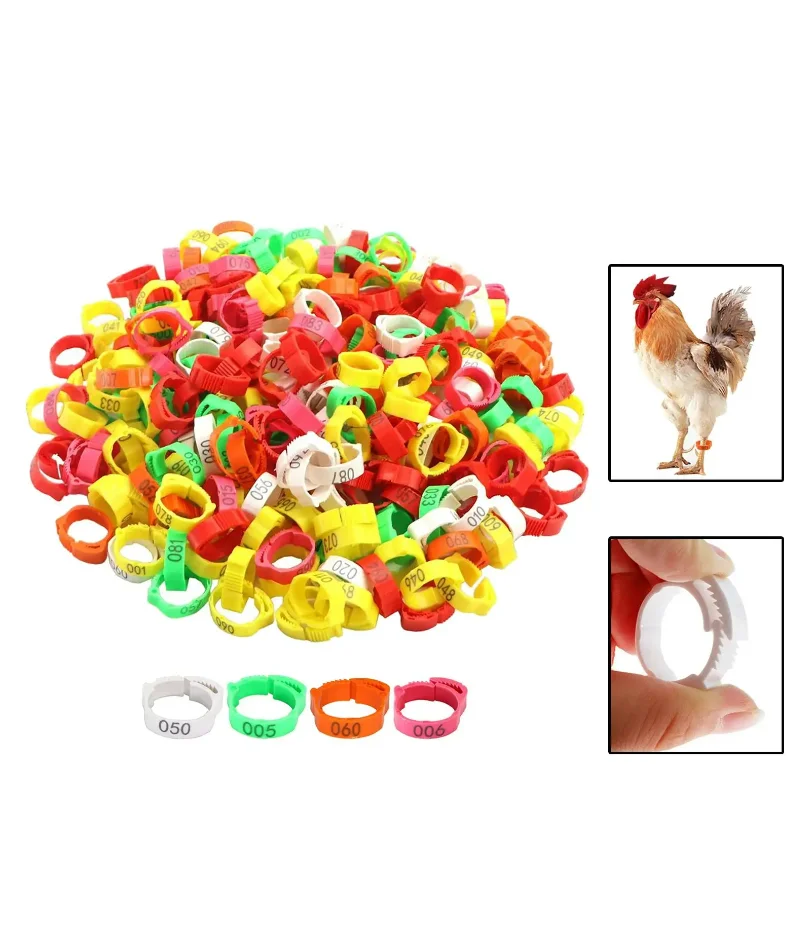 

100x Poultry Foot Bands Adjustable Buckle Clip Ring Foot Label Rings Chicken Leg Rings for Chickens Ducks Pigeon Goose Bantam