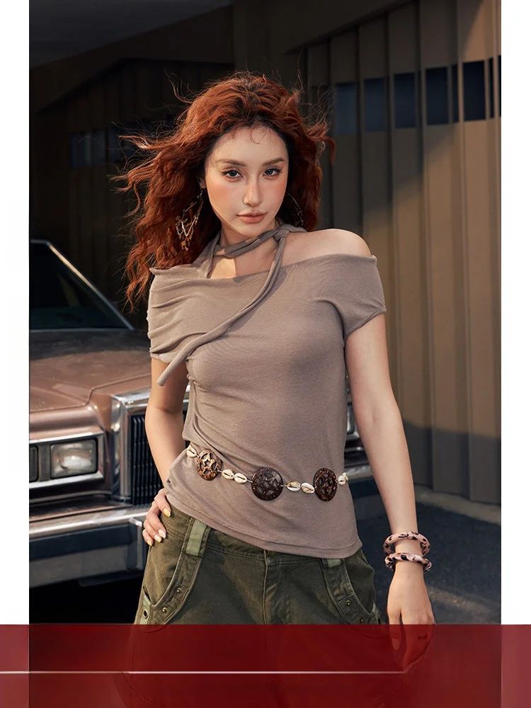 

BeerBro Loose Street Sle Women's T-irt ort Sve Lyocell Wool Blend Tie-Dye Summer Cool Feeling Thin Fabric Pure Color