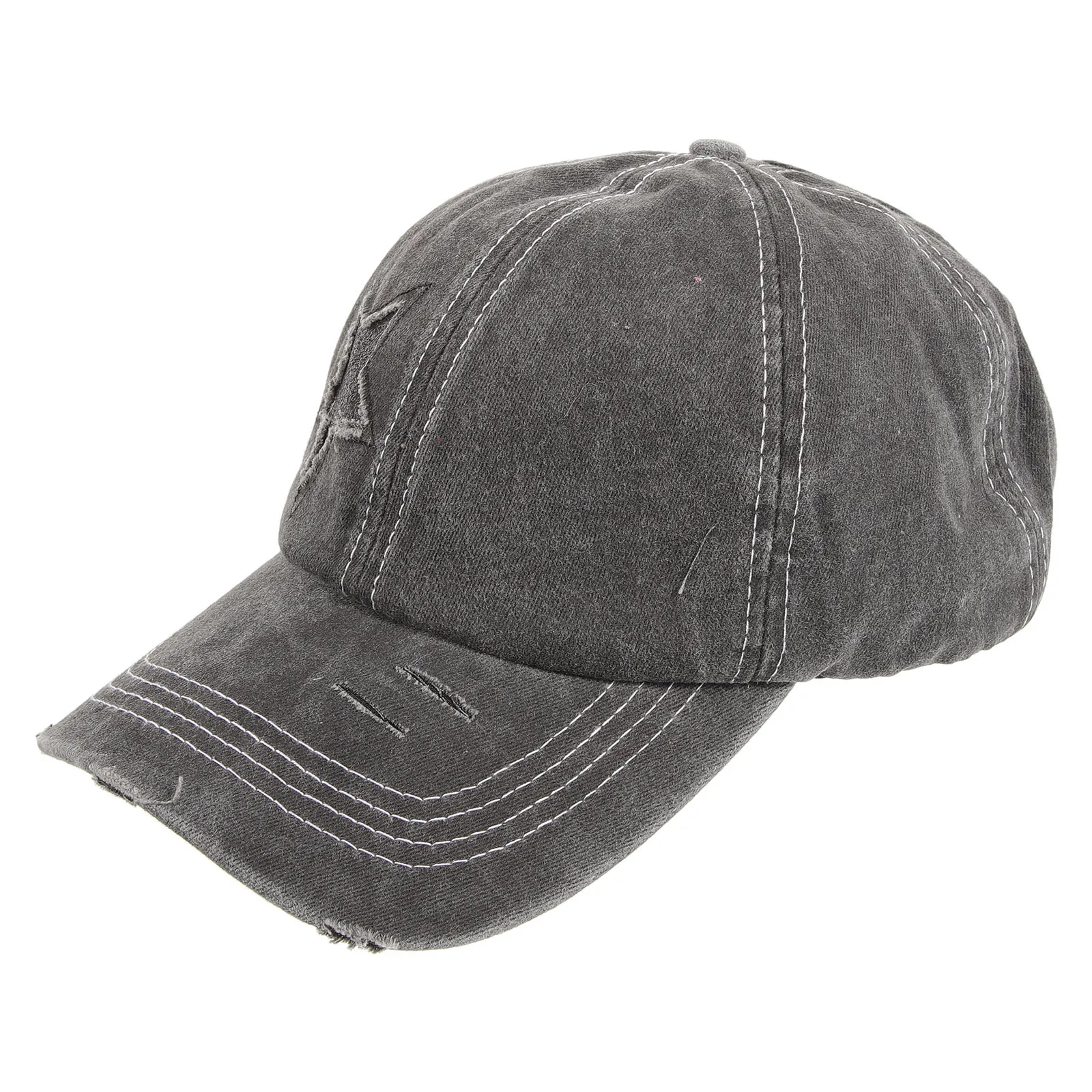 

Washed Ponytail Sequin Flag Star Design Lightweight Durable Men Women Sun Hat Baseball Cap Curved Brim Peaked Cap