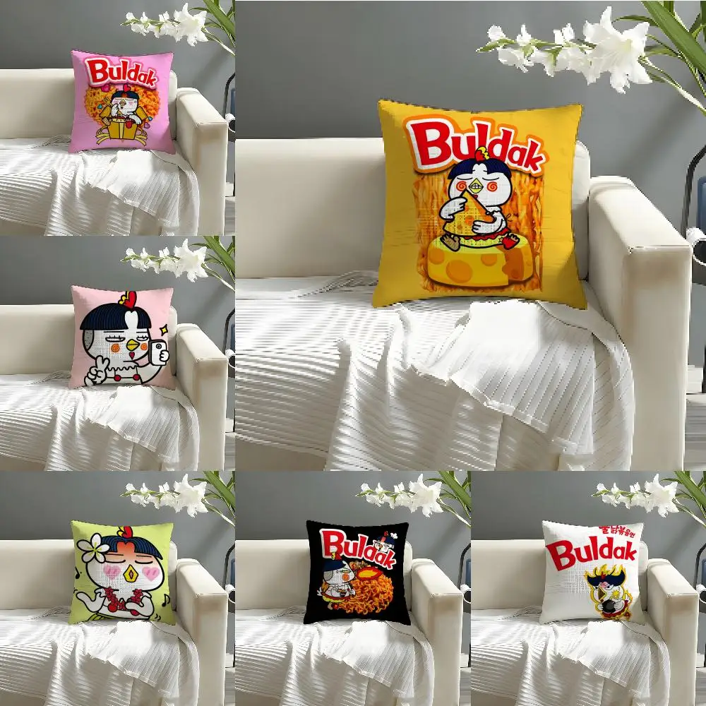 Funda de Almohada Kwaii Anime B-Buldak R-RameSn, Lino Natural, Tela Orgánica, Impresión a Doble Cara, Decoración para el Hogar, Funda de Cojín para Sofá