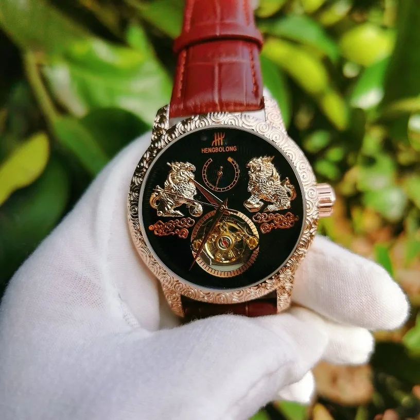 Double Unicorn Tourbillon Mechanical Large Plate Men's Watch Luminous Retro Automatic