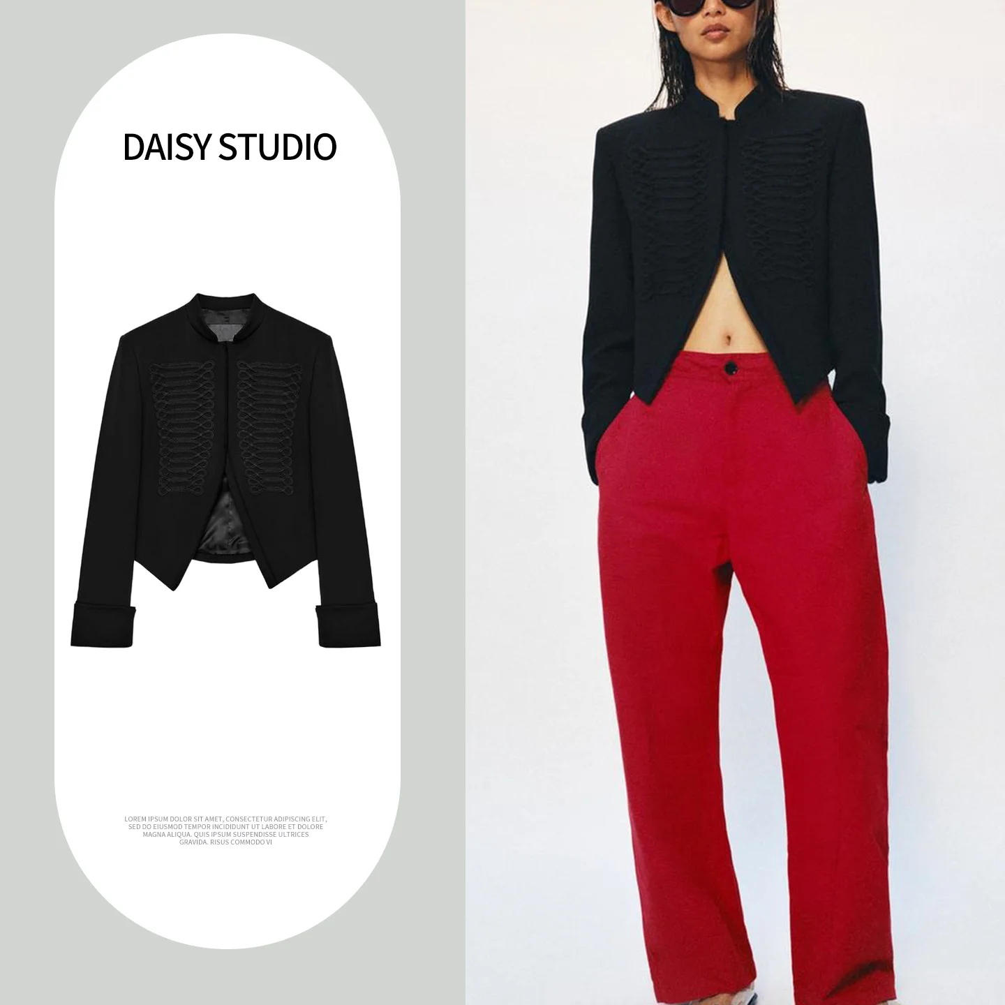 

Spring Summer Women's Commute Style Asymmetric Hem Long Sleeve Half High Collar Rope Knot Button Suit Jacket Polyester Fiber