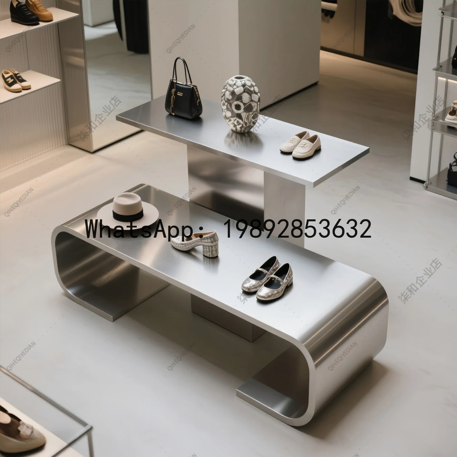 Island Table Double-Layer Island Display Stand Ornament Shoe Store Stainless Steel Display Stand Flowing Water Table