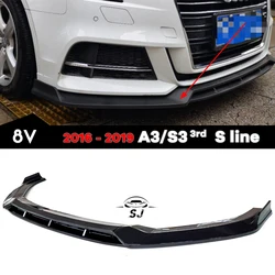 Carbon Fiber Printing Gloss Black Front Bumper Lip Spoiler 3PCS for Audi A3 S3 8V Facelifted 2016 - 2019 (S Line or S3 Only)