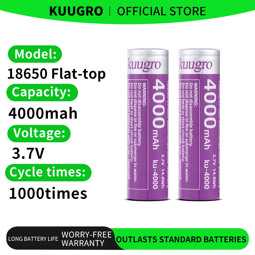 

Kuugro ku-4000 18650 Battery 4000mAh 3.7V 12A Discharging Rechargeable Batteries For Battery Packs Power Tool Flashlight Fan