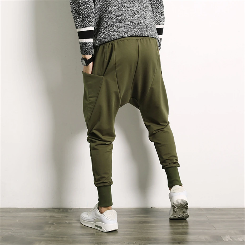 Harem Pants Men Hip Hop Streetwear Stretch Pants Male Fashion Casual Solid Pants High Street