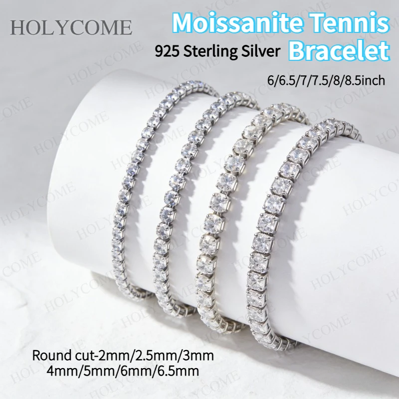 

Moissanite Tennis Bracelet 925 Sterling Silver Round Cut 2mm-6.5mmh Dainty Daily Wear Fine Jewelry for Unisex 6-8.5inch