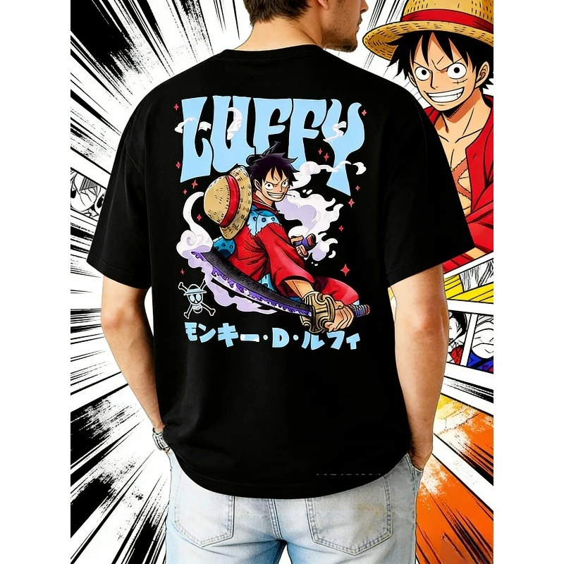 One Piece Anime Graphic 100 % Baumwolle Unisex-Shirt Herren Kurzarm O-Ausschnitt Y2k Lustiges, übergroßes Mode-T-Shirt für den täglichen Street-Style