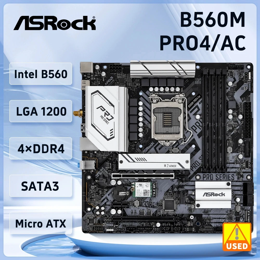 

Материнская плата ASROCK B560 B560M Pro4/ac, материнская плата LGA 1200 DDR4, 128 ГБ, поддержка Micro ATX 11900 10305 10700 10400 11700, процессор, новый