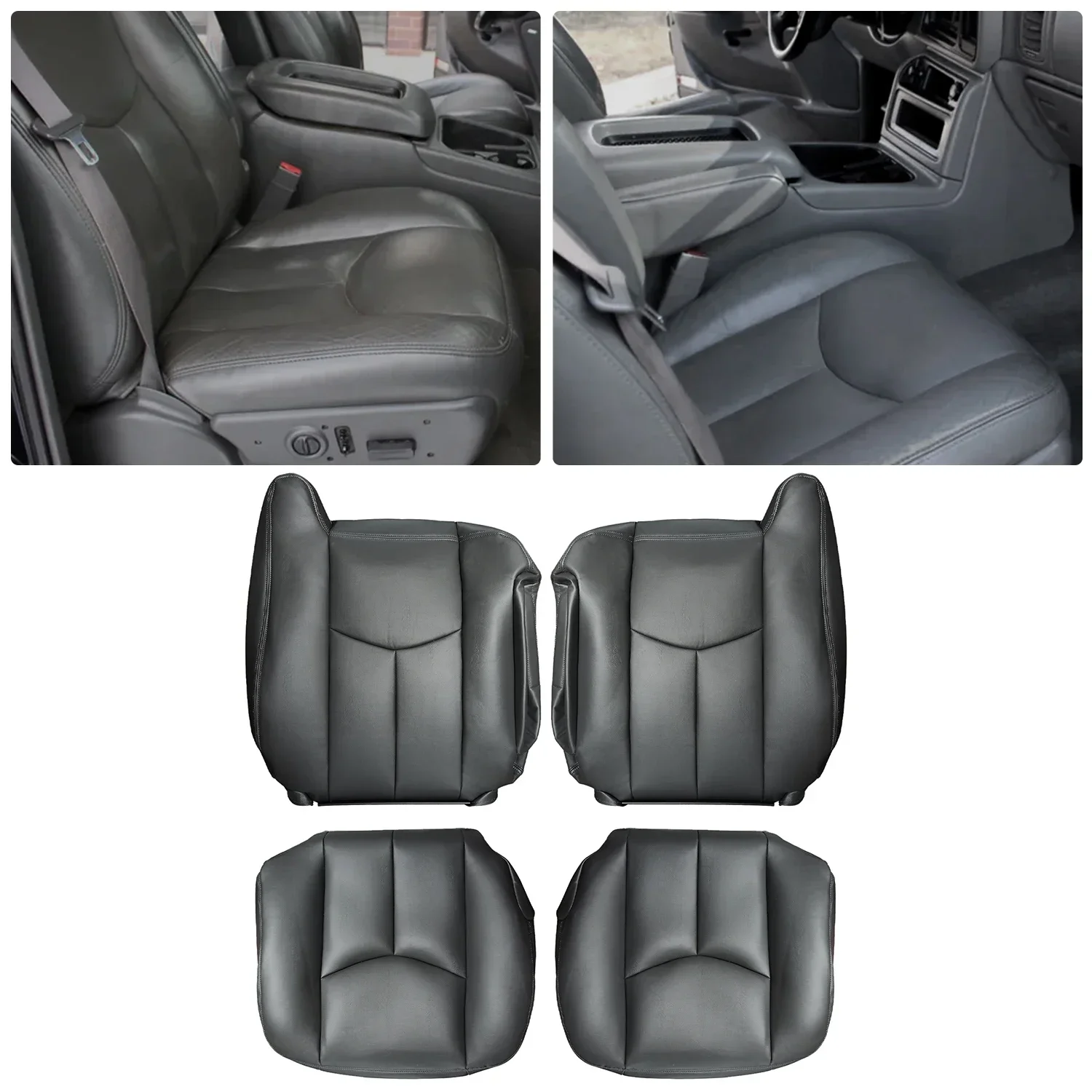 

Leather Bottom Back Seat Cover Driver/Passenger Side Compatible forSilverado GMCSierra 2003-2006