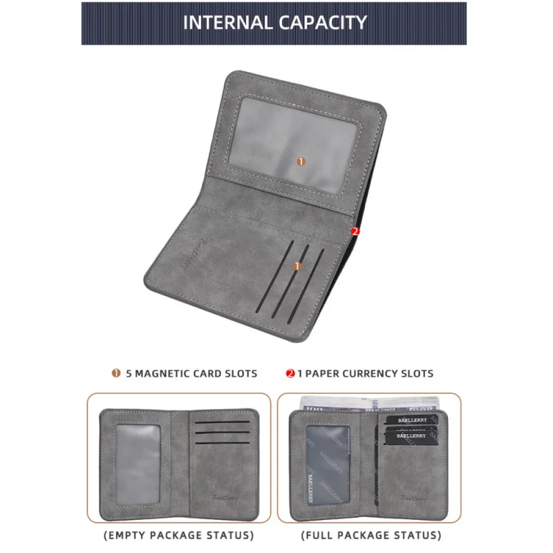 محفظة قصيرة جديدة للرجال، مشبك نقود متعدد الوظائف غير لامع قابل للطي، حامل بطاقات بسيط متعدد الفتحات