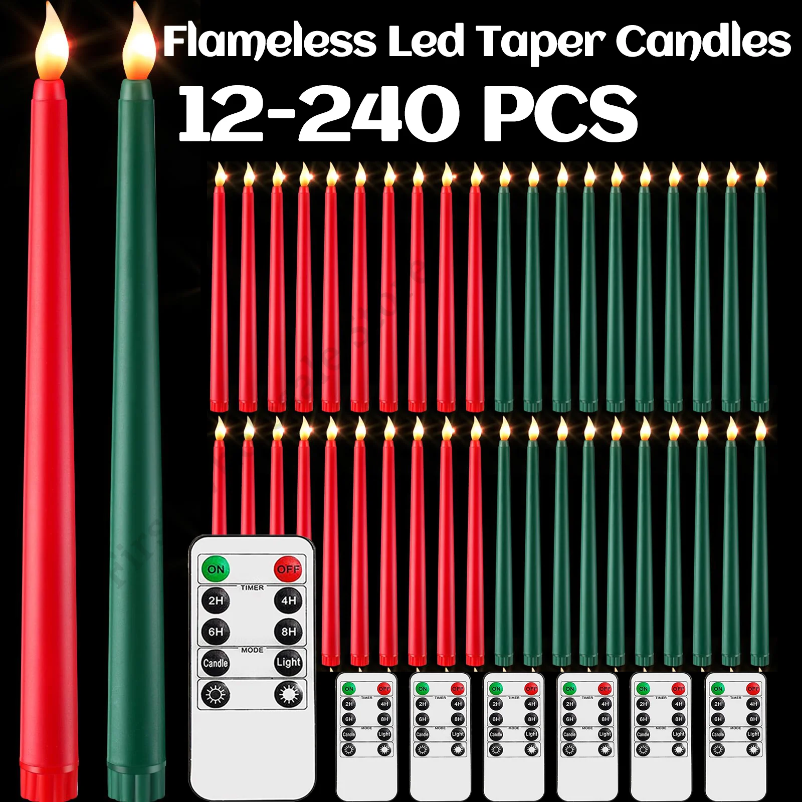 

12-240 Pcs LED Flameless Conical Candles Christmas Flashing Battery Operated Taper Candles For Christmas Home Candlesticks Decor