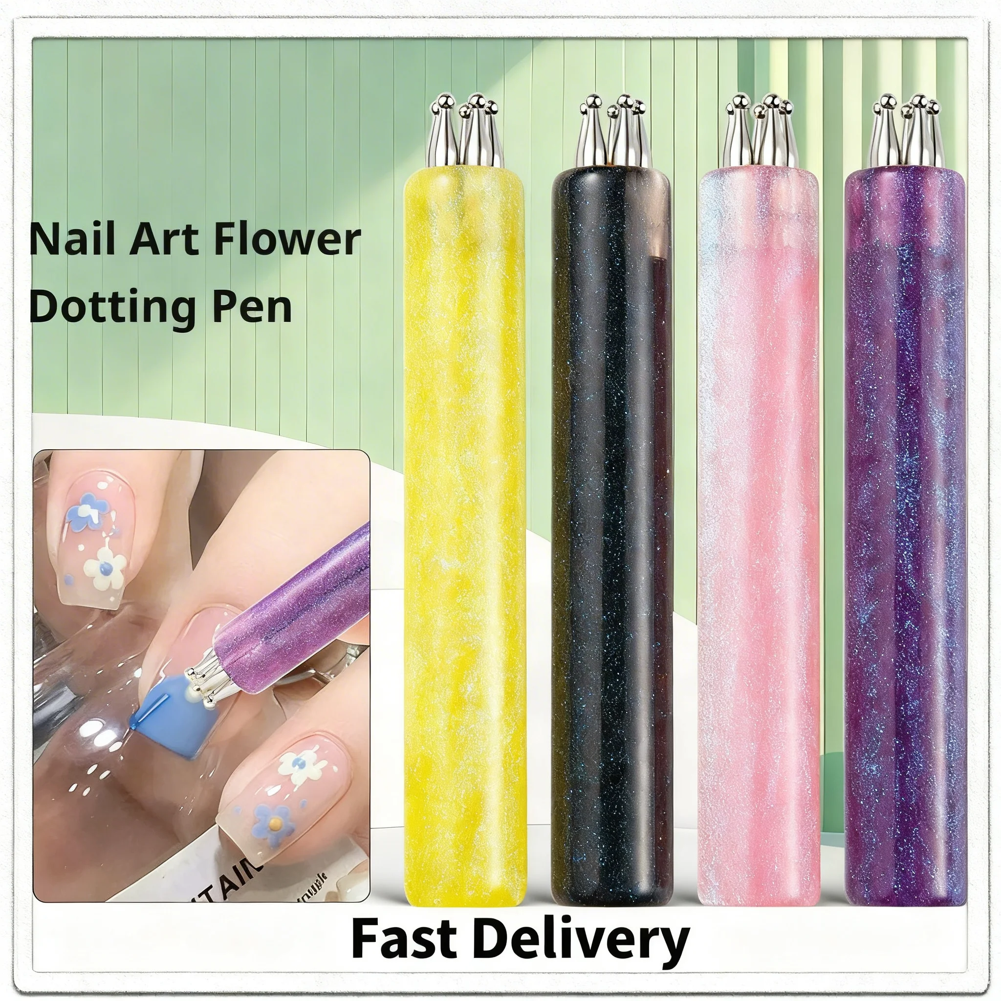 1pc DIY Nail Art 5-Petal Dotting Tool Flower Creator 1.8mm Fine Tip Rhinestone Pickers Glitter Handle Manicure Nail Tools Gift