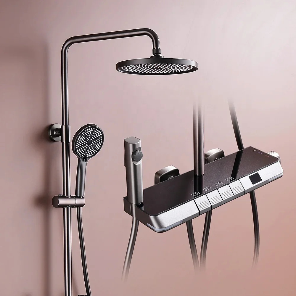 Gun Grey sistema doccia a pioggia per pianoforte a pioggia Set doccia intelligente per bagno termostatico digitale con spruzzatore per Bidet con wc