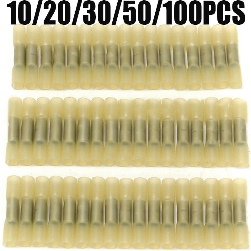 10/20/30/50/100Pcs wodoodporny termokurczliwy złącze stykowe przewód elektryczny łącznik żółty zaciski złącza 12-10AWG