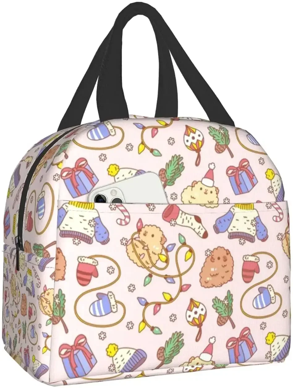 Guinea pig with popcorning Lunch Box Insulated Lunch Boxes Waterproof Lunch Bag Reusable Lunch Tote With Front Pocket For Beach