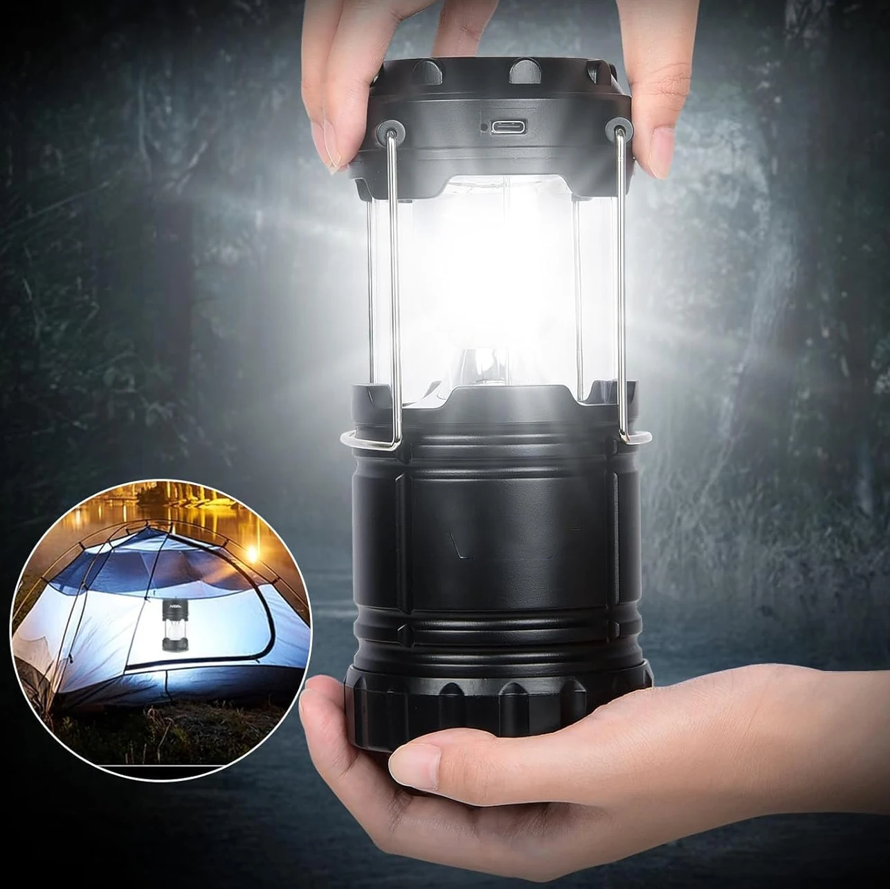 

Rechargeable Solar Camping Light with Magnetic Foldable Hook Foldable Light Battery Powered Outdoor Emergency Light