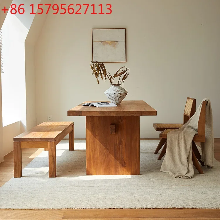 Teak rectangular dining table Nordic medieval all solid wood workbench study large board tea table