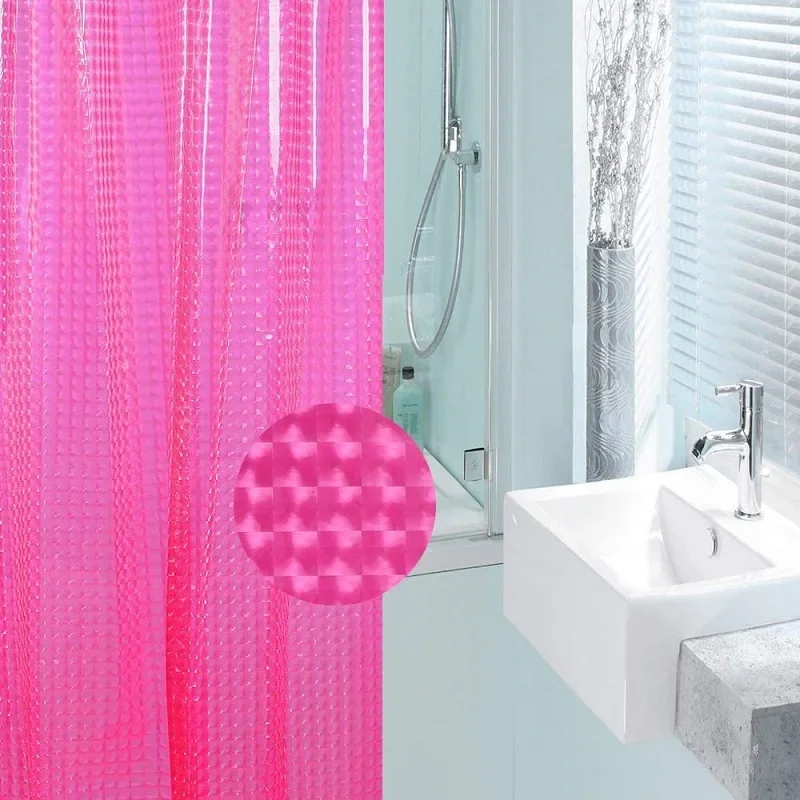 Pink PEVA Bathroom Curtain Semi Transparent Cat Eye Grid 3D Shower Curtain Waterproof thickened Mildew Proof Shower Curtains