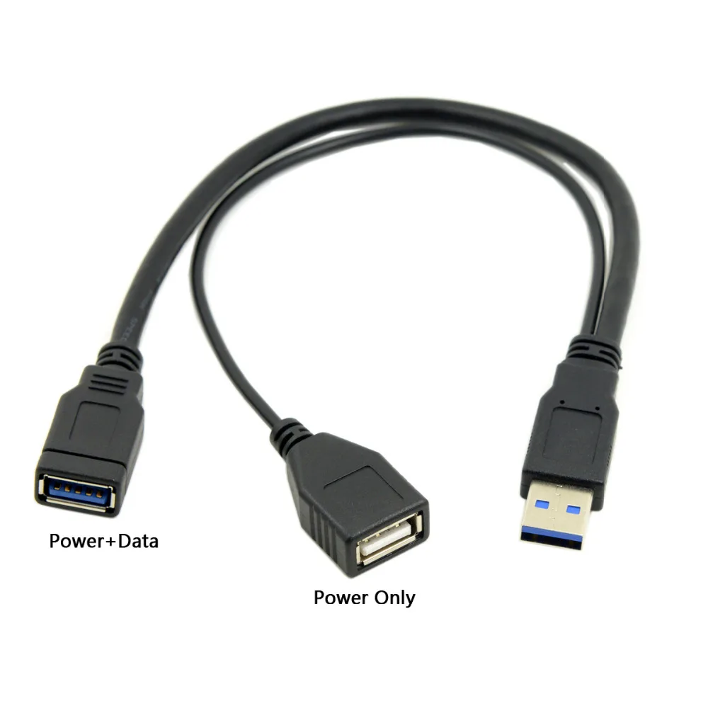 USB Cable USB Data Cable USB 3.0 Male to Dual USB Female Extra Power Data Y Extension Cable for 2.5" Mobile Hard Disk