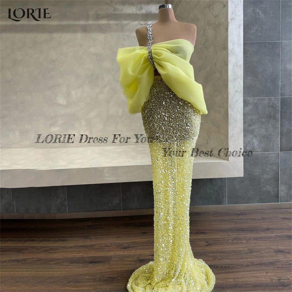 LORIE Sexy Glitter Mermaid Evening Dresses One Shoulder Off Shoulder Sequins Prom Dress Backless Pearls Celebrity Party Gowns