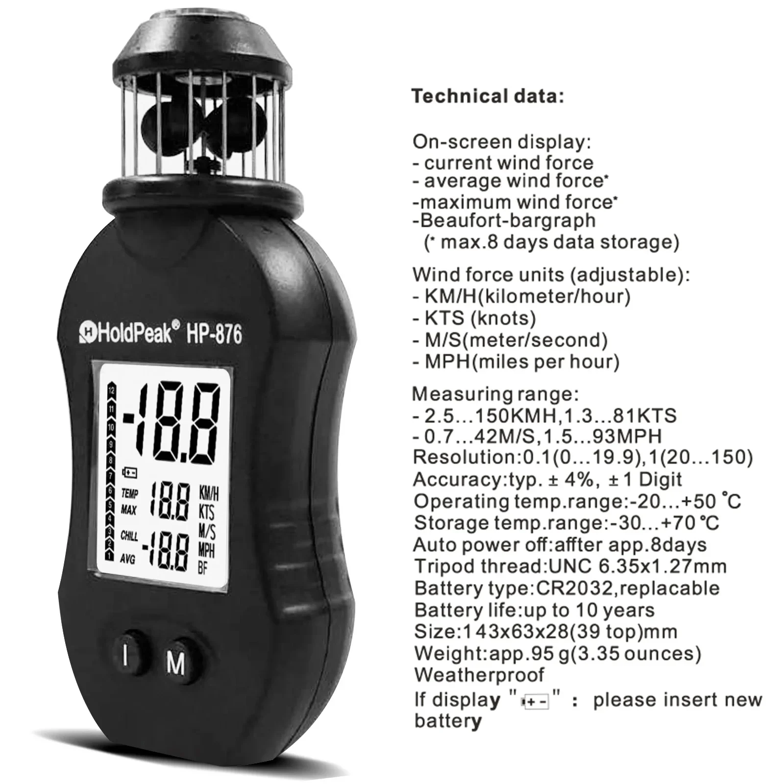 Test Meter Holdpeak HP-876 Anemometer Handheld Digital Wind Speed Meter Measuring Air Speed Air Volume For HVAC Vents,Boat Saili