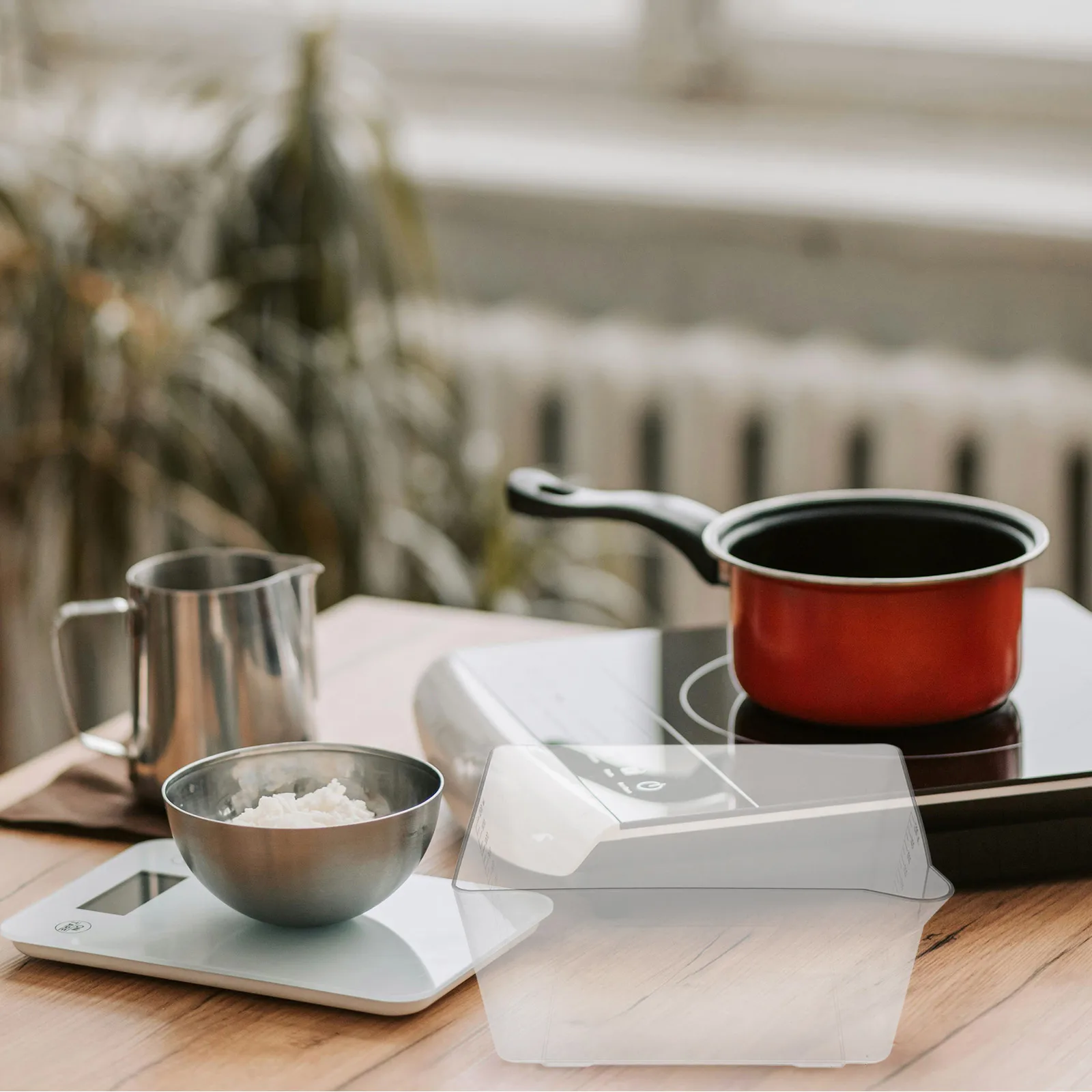 

Clear Reusable Plastic Food Weighing Bowl With Scale Measurement Kitchen Weight Tray For Liquid Powder Dry Ingredients Portable