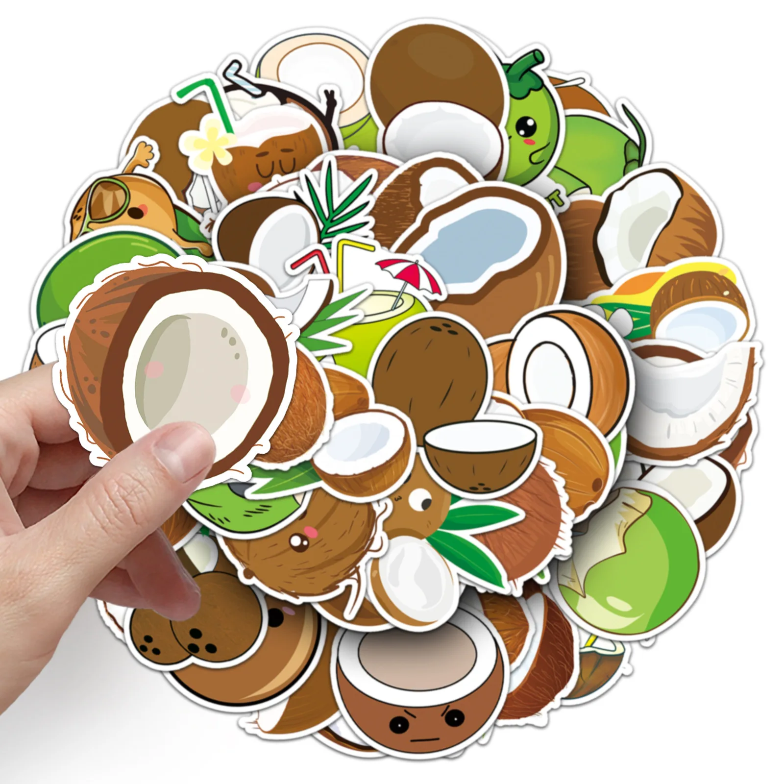 50 coconut cartoon fruit food stickers, summer cute notebook water cup decoration