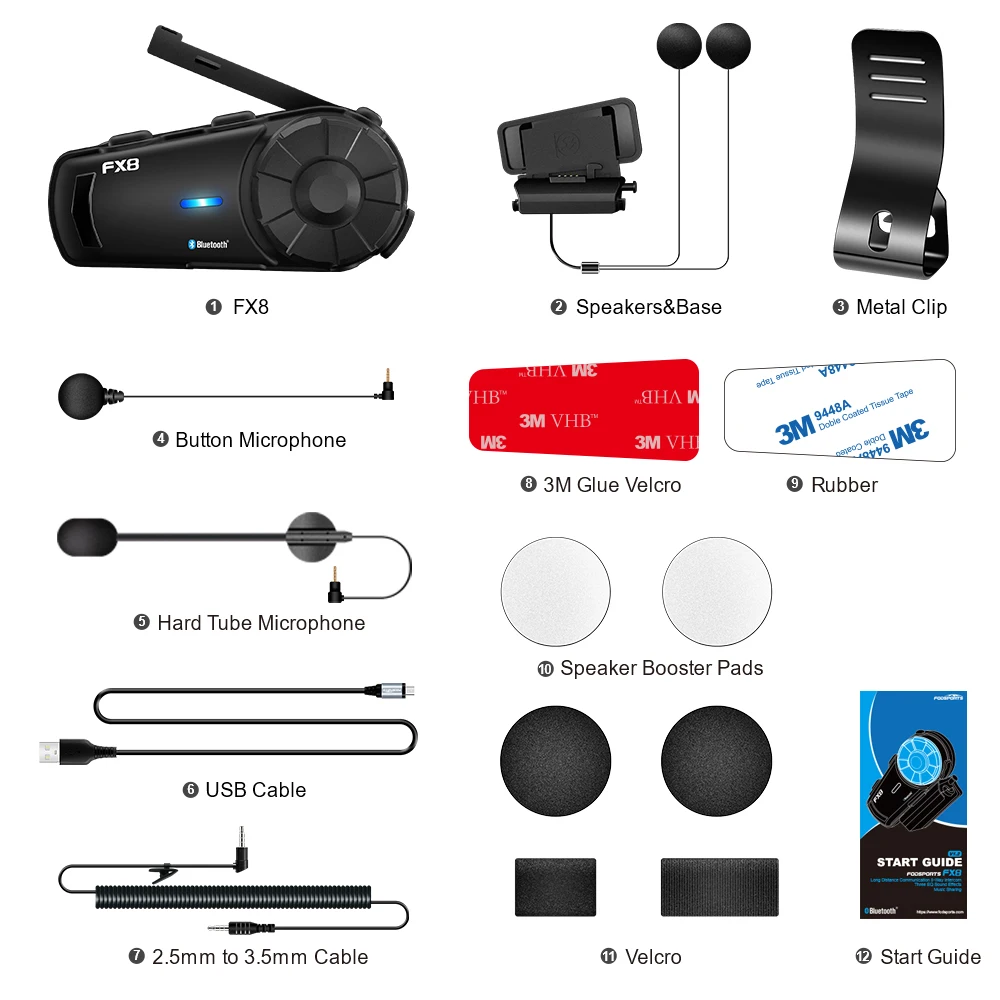 Fodsports FX8 Helmet Intercom Motorcycle Helmet Bluetooth Headset 8 Rider 2000m Moto Intercomunicador,FM Radio