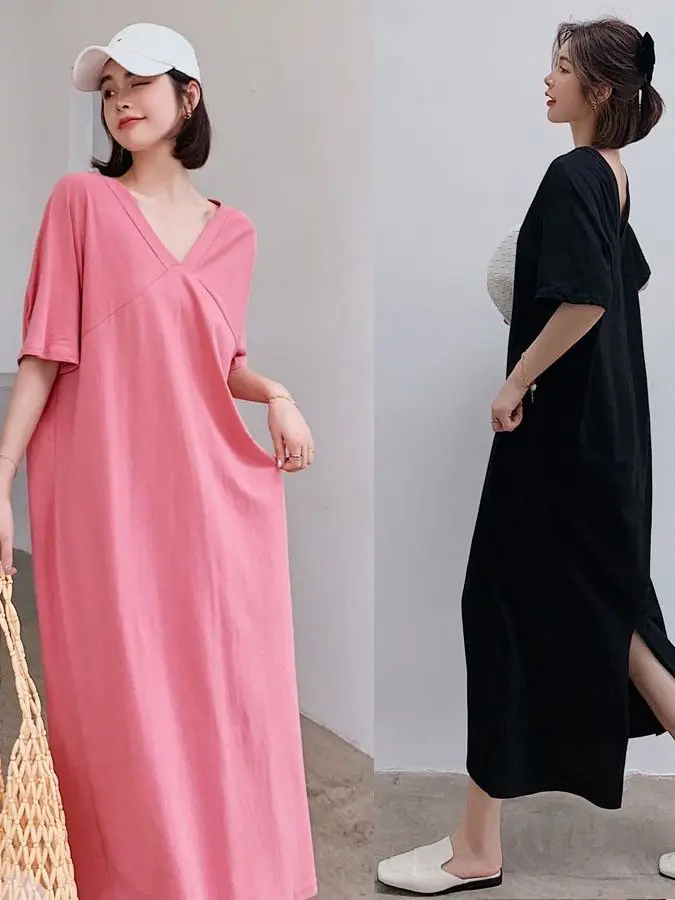 Grande taille 300 Pou Long Dr femmes été nouveau Sle 200 Pou coréen ample genou longueur ort-Sve t-shirt Dr