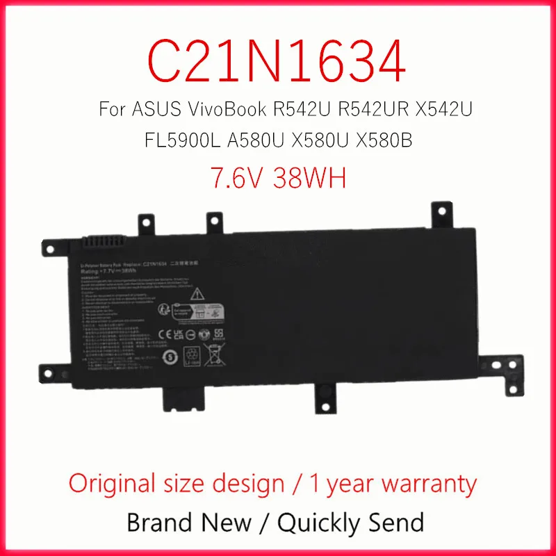 C21N1634 Laptop Battery For ASUS VivoBook R542U R542UR X542U FL5900L A580U X580U X580B FL8000L 2ICP4/59/134