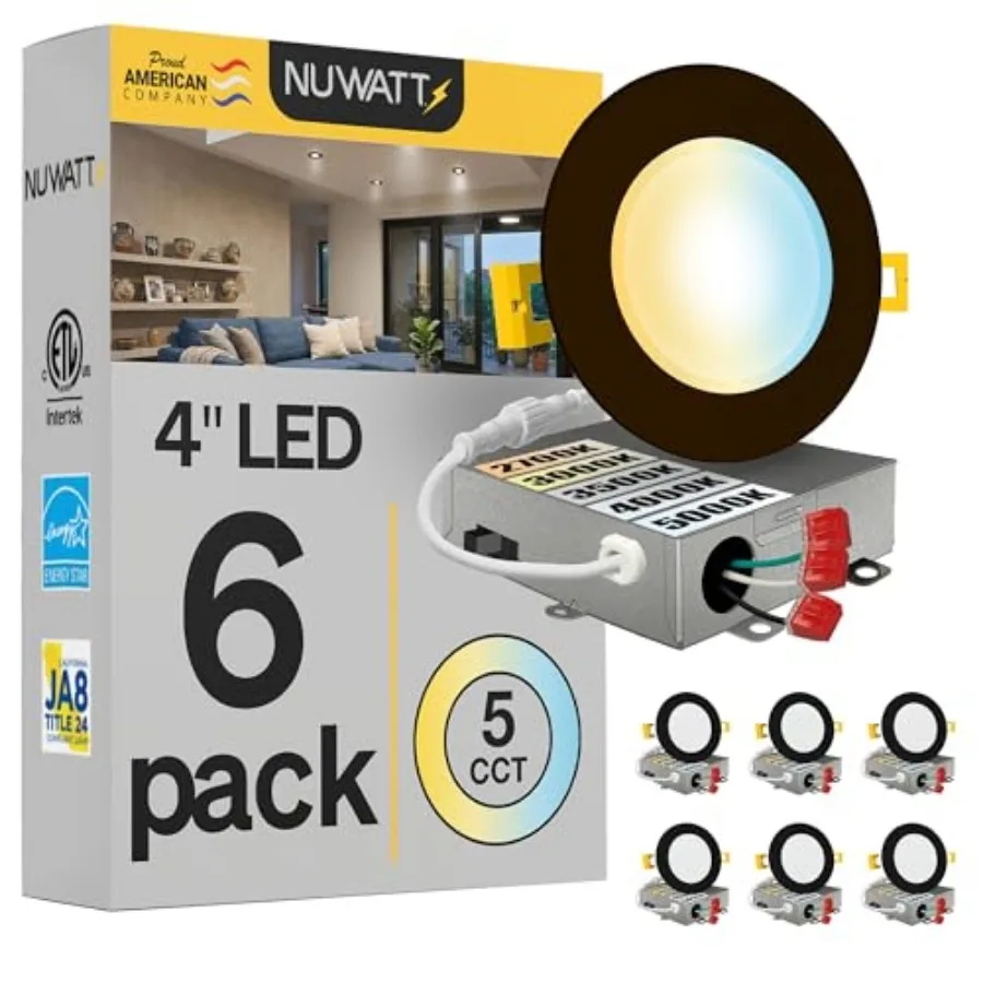 6 Pack 4 Inch Ultra-Thin LED Recessed Lighting, 5CCT 2700K/3000K/3500K/4000K/5000K Selectable, 630 Lumens, IC Rated, Dimmable C