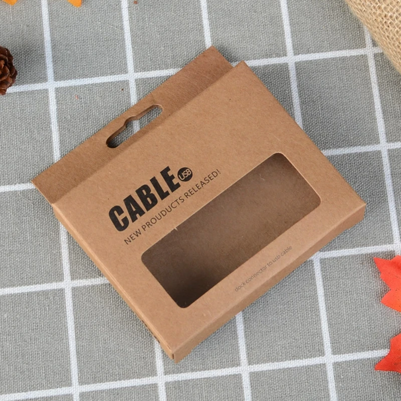 100pcs Universal USB Data Cable Packaging Box Brown Kraft Paper Retail Box Type-C Charge Line Micro 5 Pin Data Cable Display Box