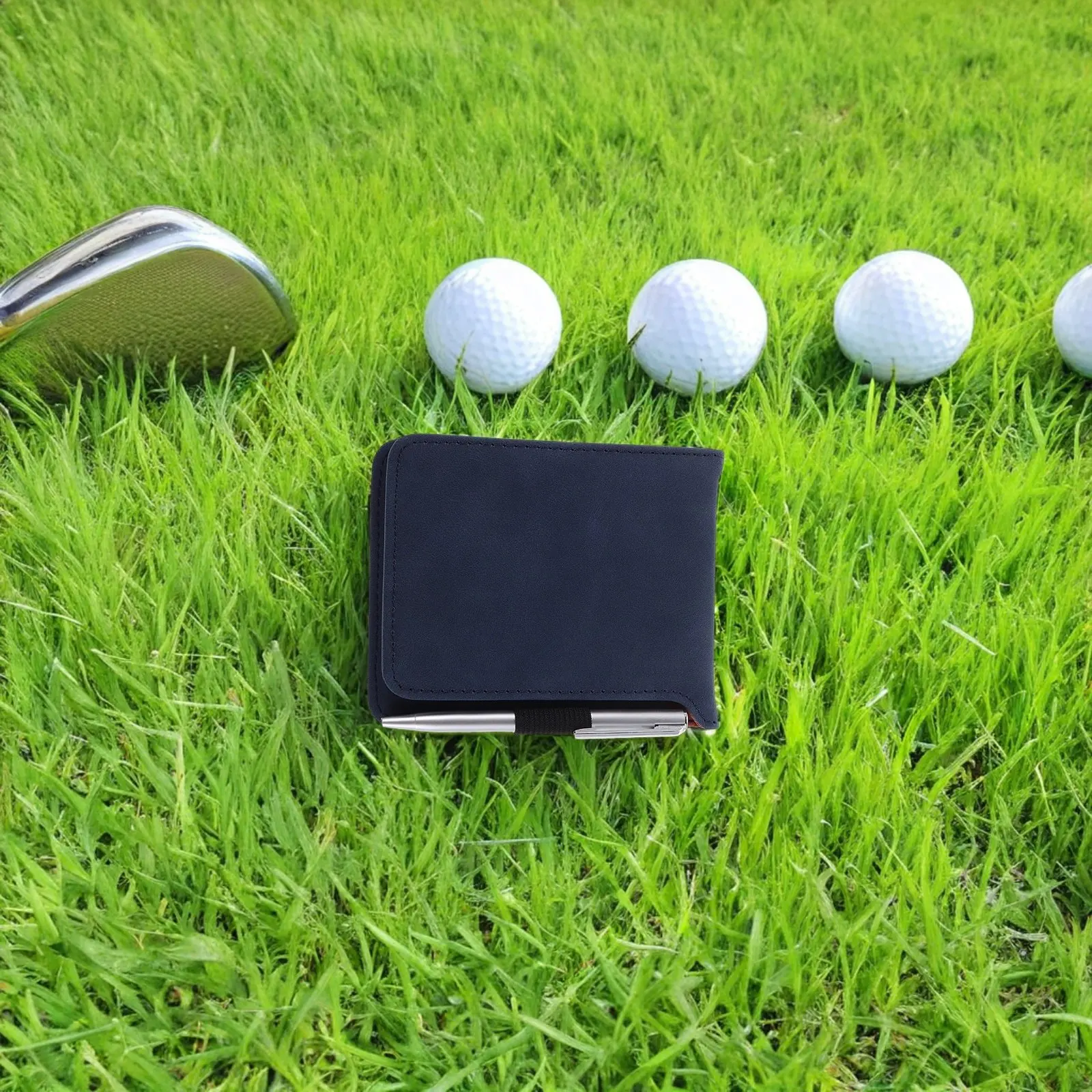 Golf Scorecard Book Dark Blue PU Portable Writing Pen Yardage Notebook Outdoor Tracker Golfs Score Notepad