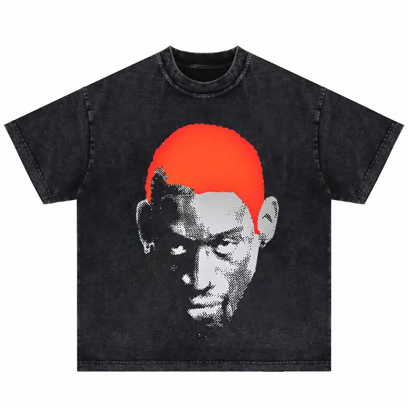 Hip Hop Men\'s Tops Portrait Graphic Printed T-Shirt Vintage Cotton Streetwear Oversized Dennis Rodman Tshirt Casual Men Tees