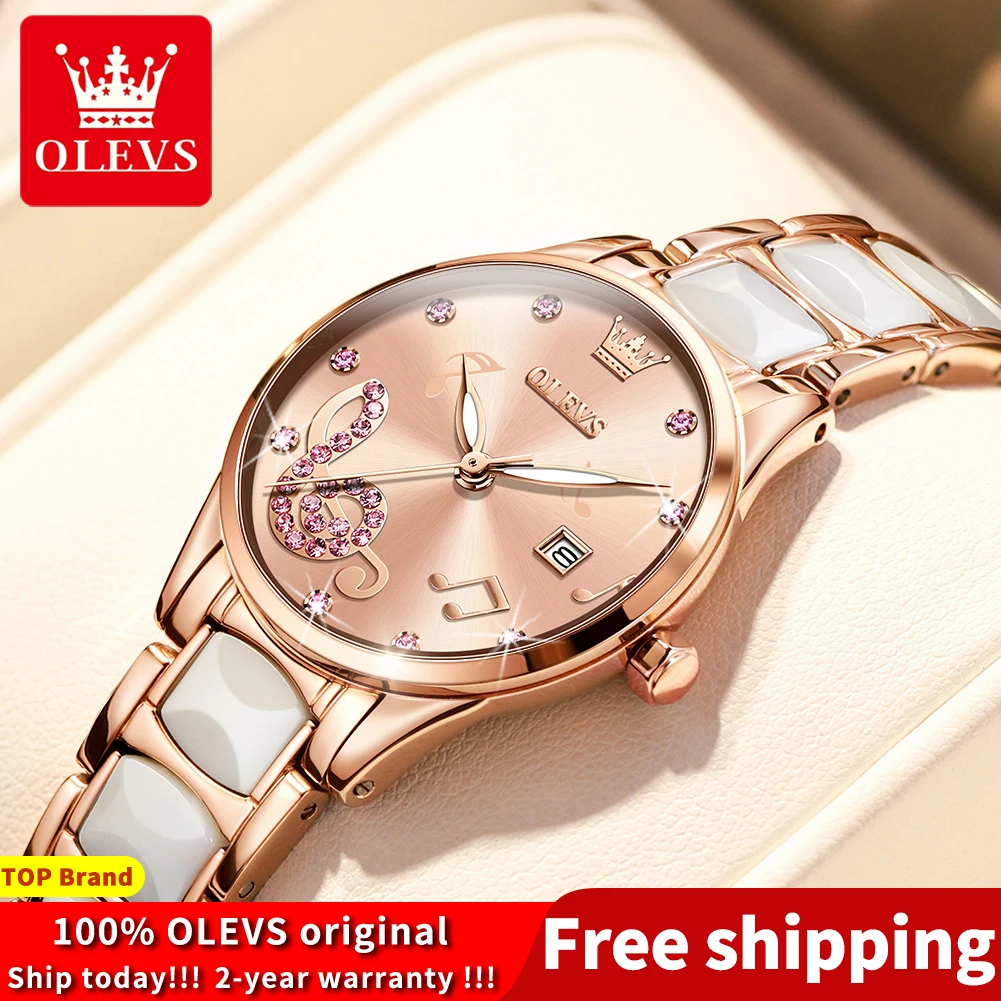 OLEVS Watches for Women Luxury Original Import Japan Movement Quartz Watch Elegant Ceramics Strap Waterproof Women\'s Wristwatch